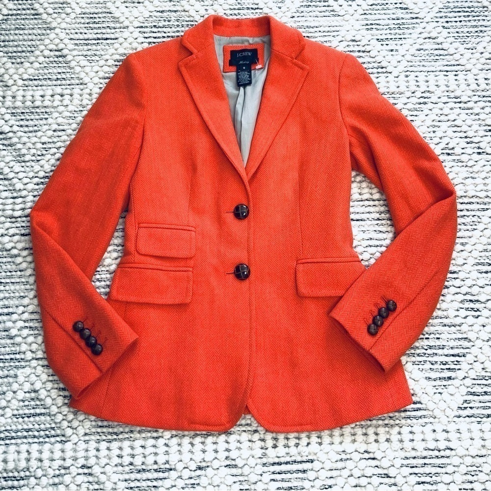 J Crew  Orange Wool Herringbone Tweed Jacket - Picture 2 of 10